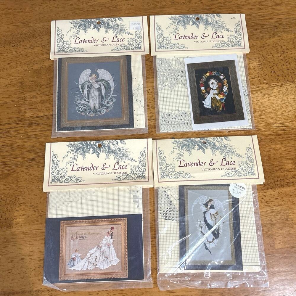 Lavender & Lace Victorian Chart Design Cross Stitch VINTAGE Lot of 4 Patterns